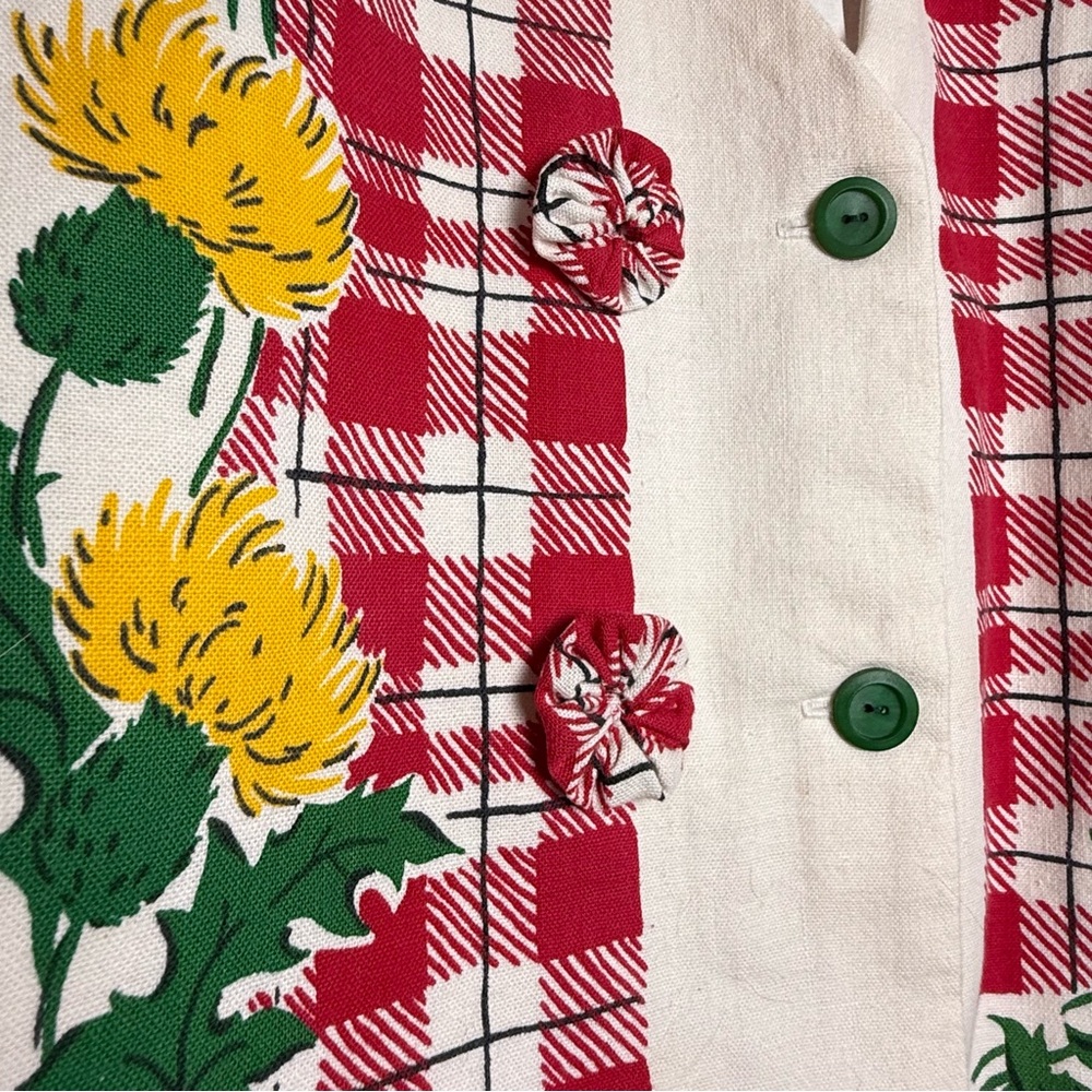 Handmade Vintage Floral Plaid Red Green Yellow Thistle Ugly Christmas Vest M/LG - Picture 2 of 5